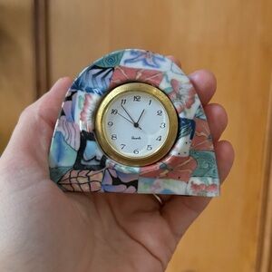 Vintage Art Deco desk clock Swiss parts movement clock patchwork design small